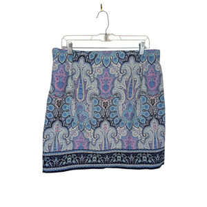 Talbots Skirt Womens 14 Blue Pink Paisley Print Boho Mini Side Zip Lined